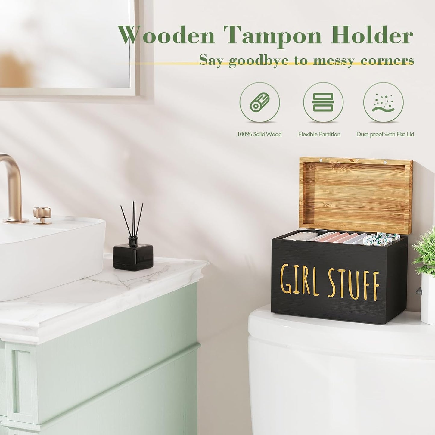 Regine Switzerland Tampon Holder - Stylish Bathroom Organizer with Hinged Lid | Black Storage Box