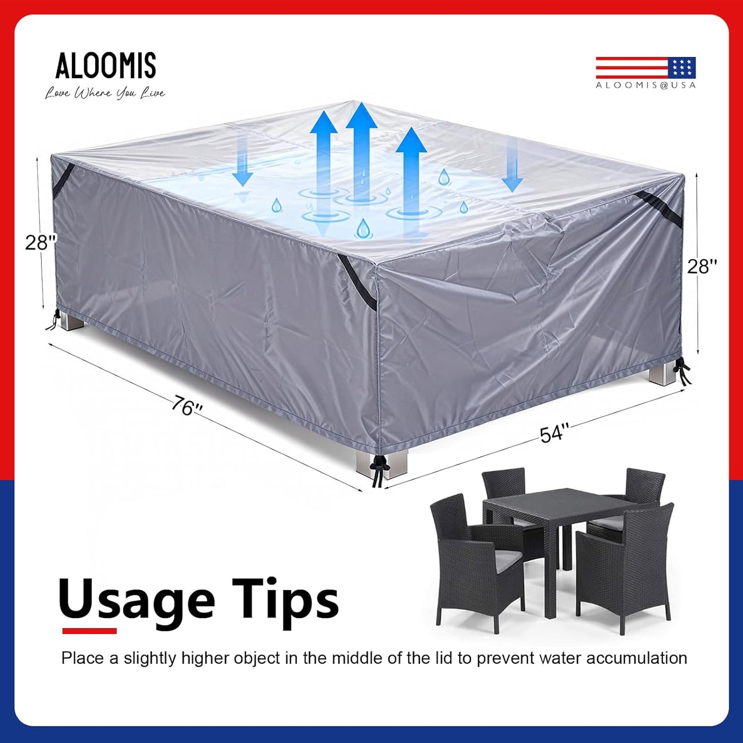 Patio Furniture Covers Waterproof | 420D Rectangular Table & Chair Set Cover - Built-in Storage Bag - Dark Grey