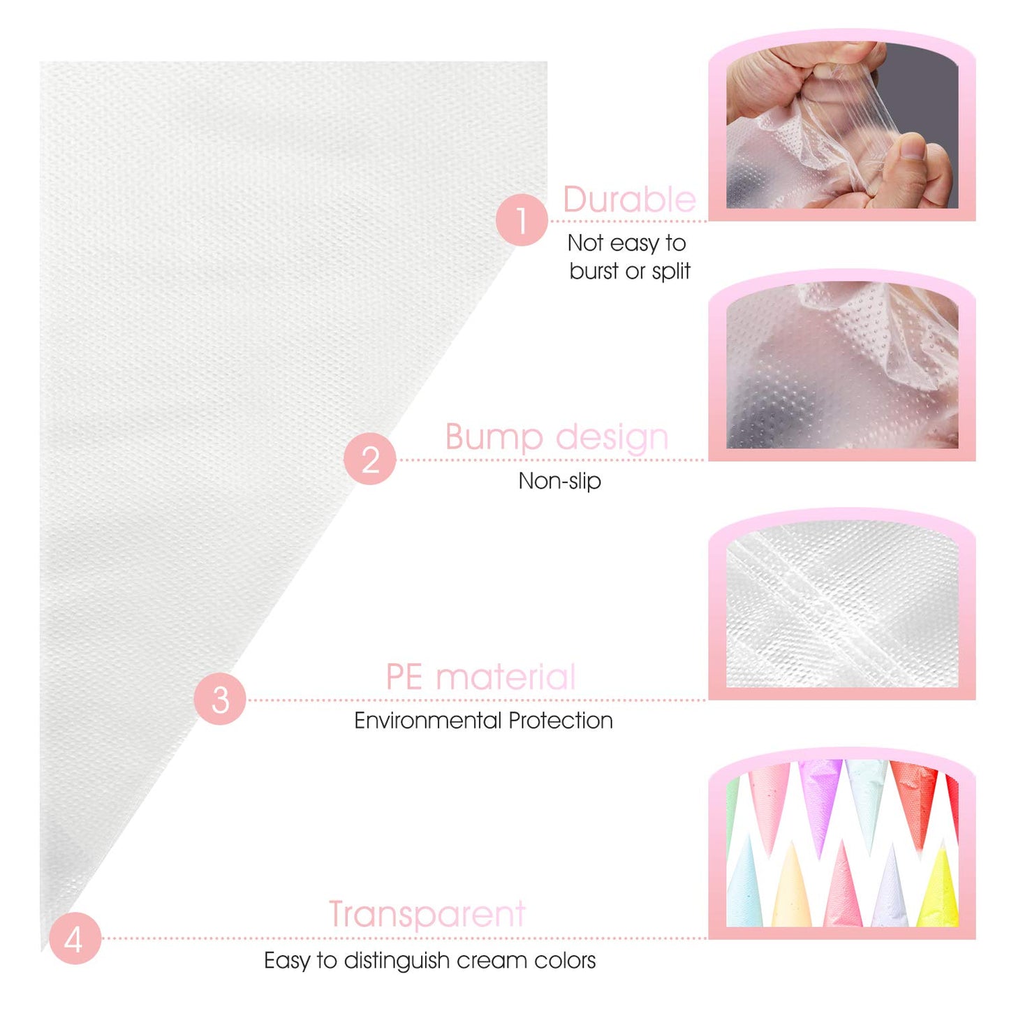 VolksRose 100Pcs Disposable Piping Bags, 18 inch Anti Burst and Non-Slip Pastry Bags, Thicken Cake Decorating Bags Icing Piping Bags for Cake Cupcakes Cookies Frosting, White