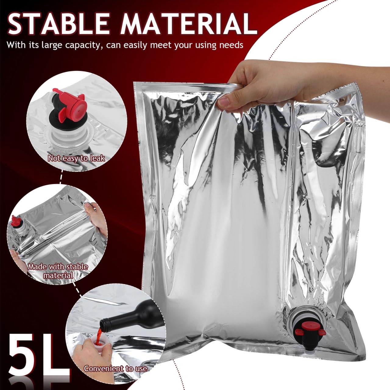 Mobestech 10 Pack Refillable Wine Pouches with Spout 5L Portable Beverage Storage Bags for Outdoor Parties Picnics and Entertaining