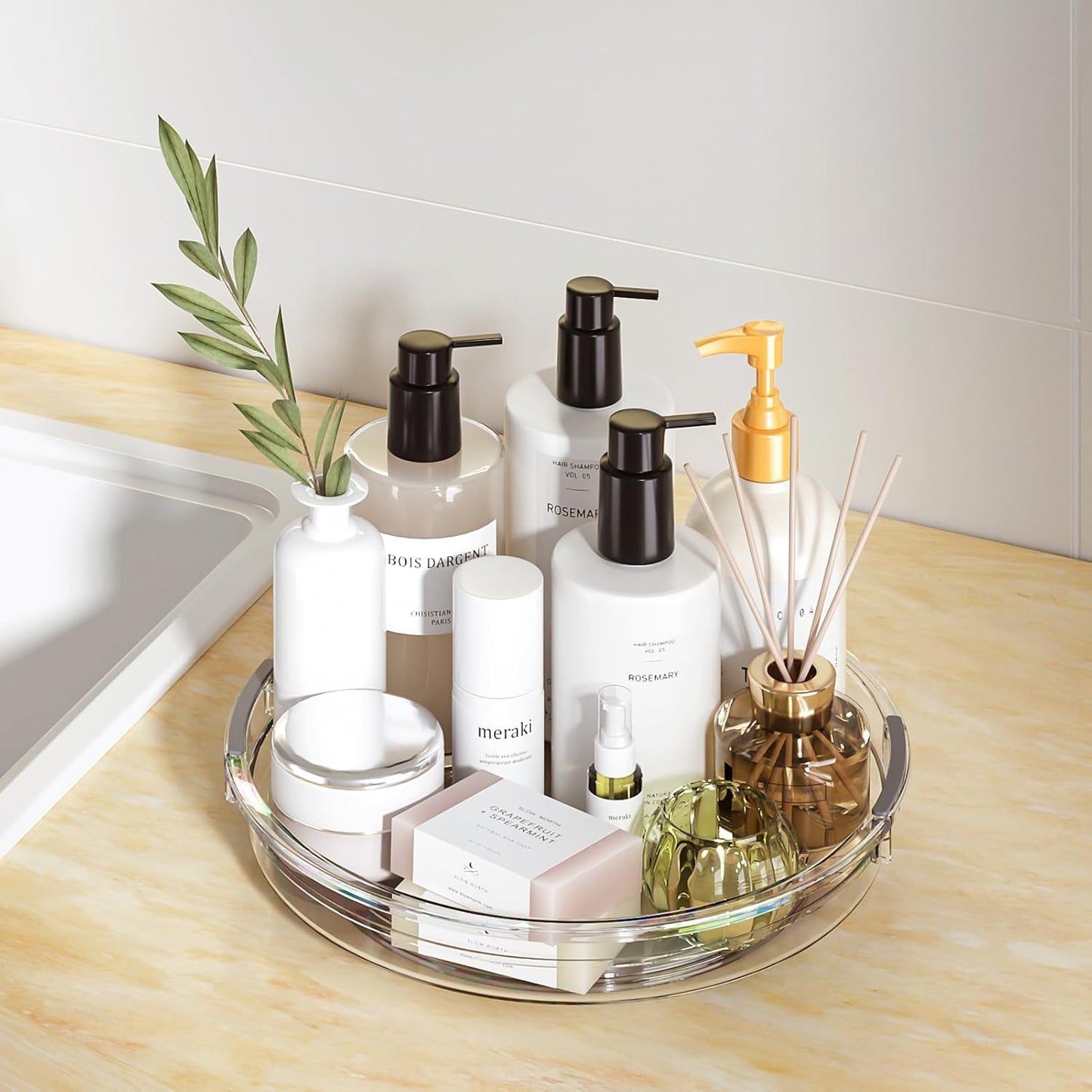 LAMU Lazy Susan Organizer Set - Clear Turntable for Kitchen, Bathroom & Pantry - 12in & 10.6in Sizes
