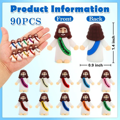 Fyjous Easter Egg Fillers - 90 Pack Mini Jesus Figurines for Basket Stuffers & Hide and Seek