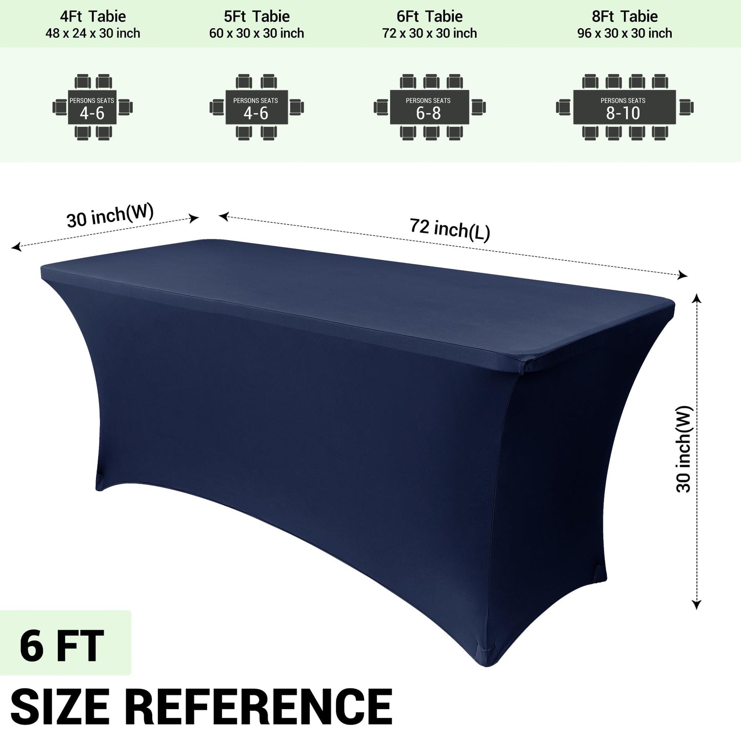 Obstal 6ft Stretch Spandex Table Cover - 4 Pack Universal Rectangular Fitted Tablecloth Protector for Wedding, Banquet and Party (Navy Blue, 72L x 30W x 30H Inches)