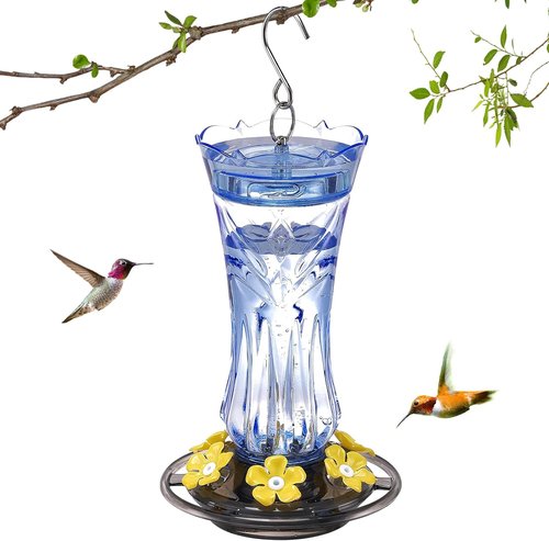 Jealoeur Hummingbird Feeder - 18 OZ Outdoor Feeder with 6 Bee Guard Ports & Ant Moat | Easy to Clean, Blue