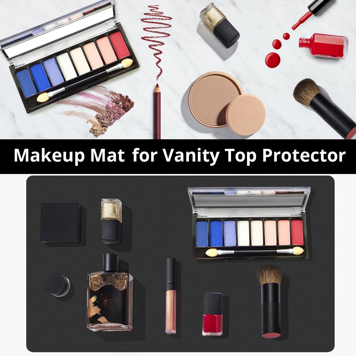 LovePads Makeup Mat for Vanity, 14 x 24 Dual-Sided Desk Pad & Vanity Cover Top, Waterproof PVC Protector Mat for Dresser, Nail Art, Craft Table (Black+Red)