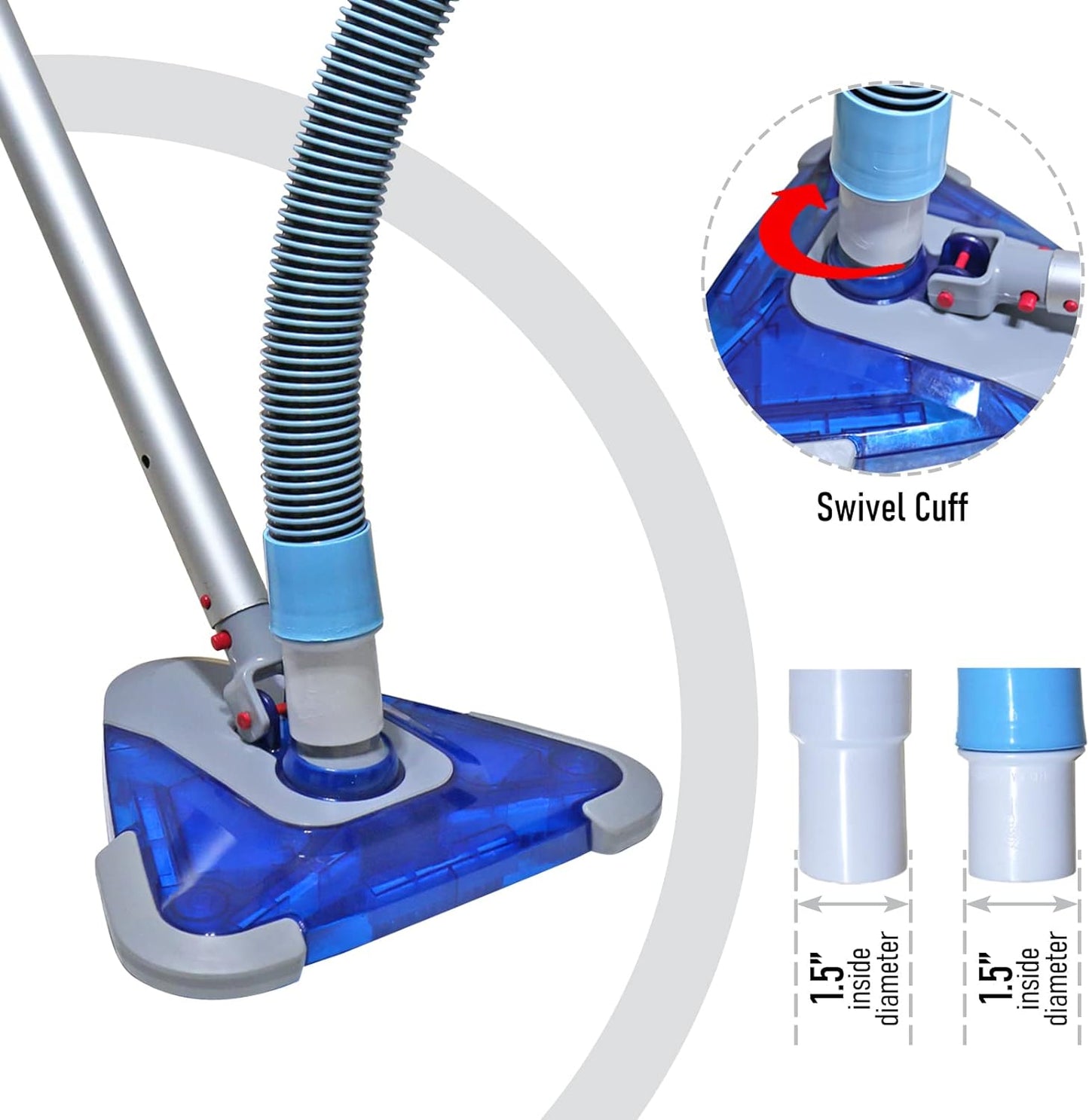 POOLWHALE Swimming Pool Vacuum Hose - 1-1/2 Inch x 24 Feet with Swivel Cuff & Weighted Head | Ideal for Above Ground & Small Inground Pools