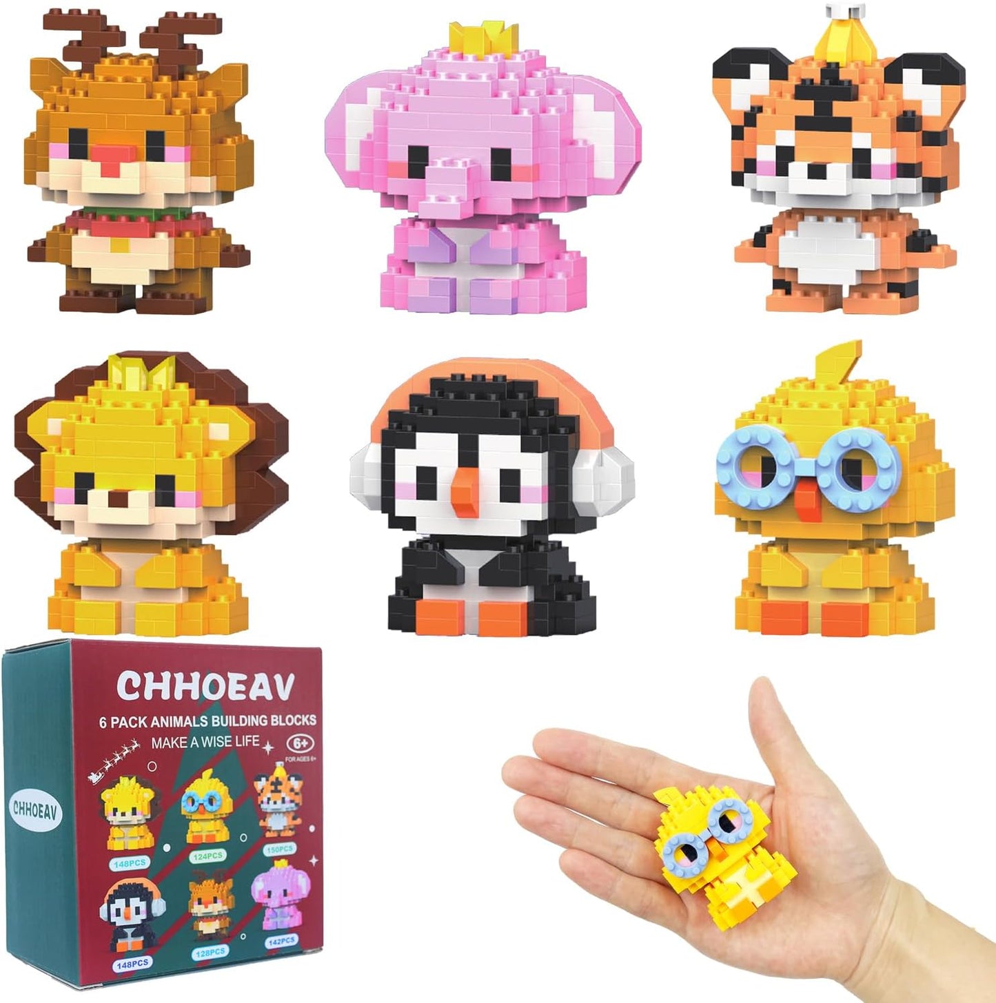 Skiennix Cute Mini Animal Building Blocks - 6 Pack Educational Toys for Kids Age 6-12+ | Perfect for Easter & Valentine's Gifts