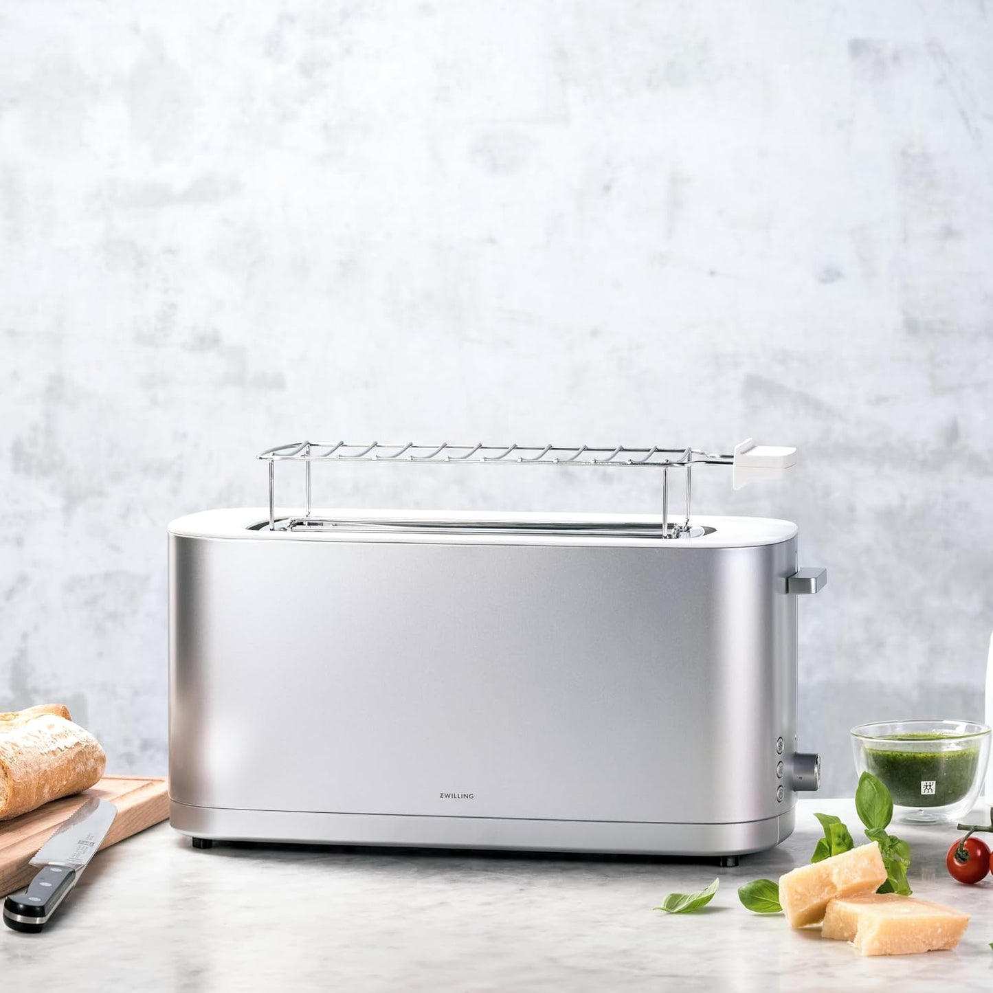 ZWILLING Enfinigy 4-Slice Long Slot Toaster - Extra Wide 1.5" Slots for Bagels & Toast | Silver Finish