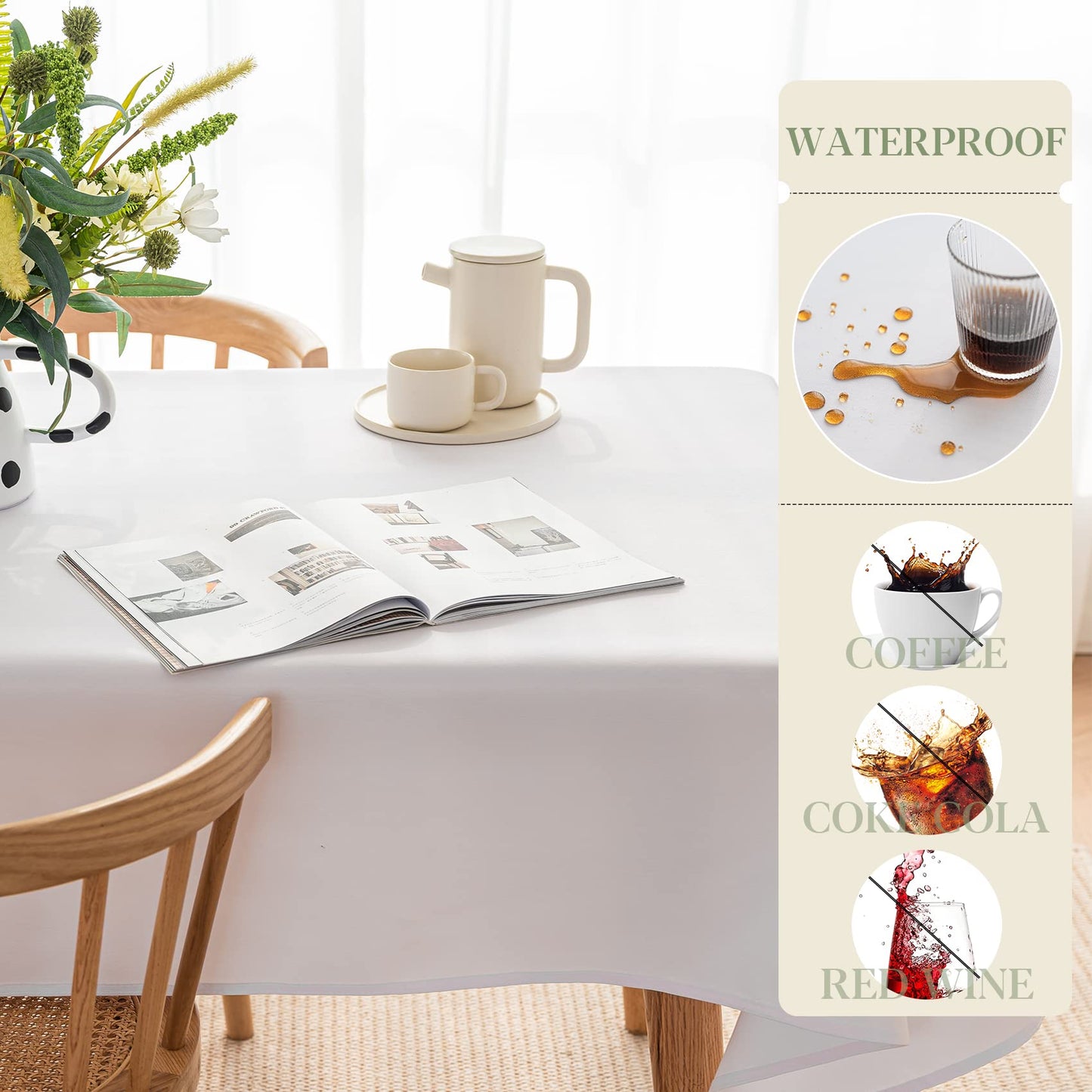 BYDOLL Table Cloth White 60x102 Inch Tablecloth 2 Pack for 6 Foot Rectangle Tables Outdoor Washable Wrinkle Free and Spillproof Polyester Tablecloth for Festival Wedding Party Cover