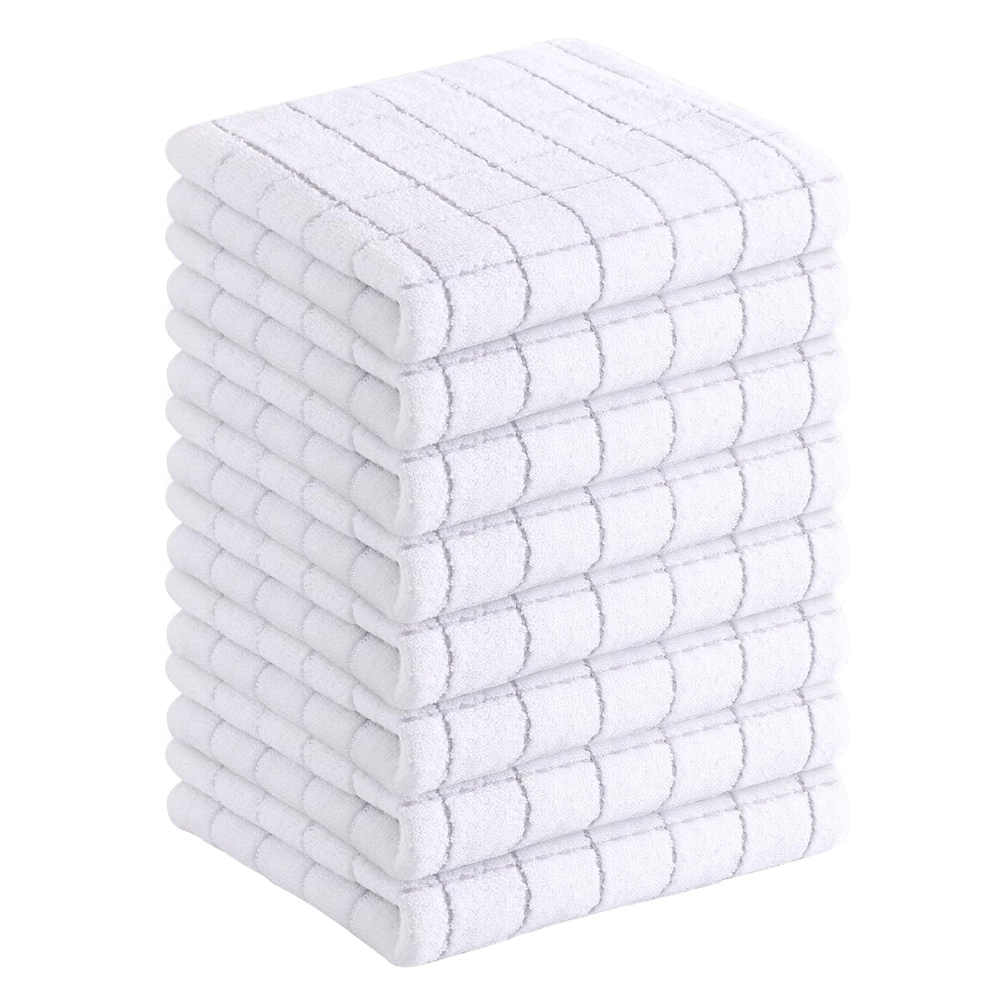 Homaxy 100% Cotton Terry Kitchen Towels(White, 13 x 28 inches), Checkered Designed, Soft and Super Absorbent Dish Towels, 8 Pack