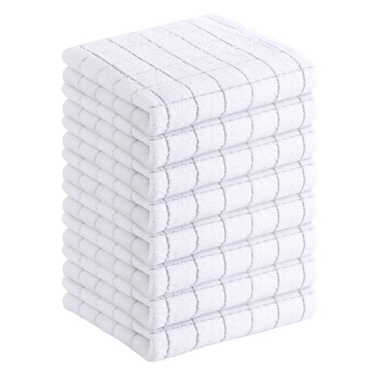 Homaxy 100% Cotton Terry Kitchen Towels(White, 13 x 28 inches), Checkered Designed, Soft and Super Absorbent Dish Towels, 8 Pack