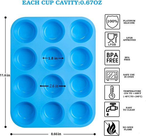 JEWOSTER Silicone Muffin Pan - 12-Cup Nonstick Baking Molds, BPA-Free | 2-Pack for Muffins & Cupcakes