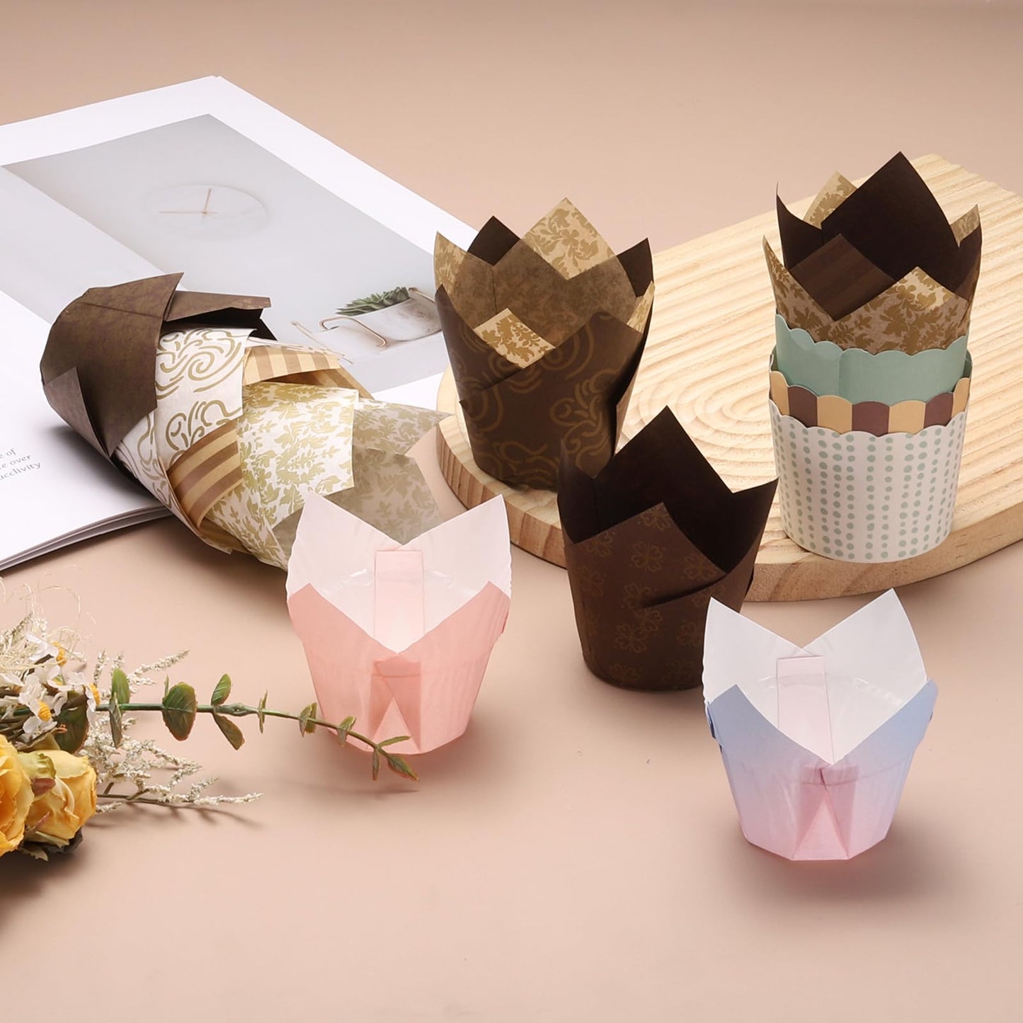 uxcell Tulip Baking Cups Cupcake Muffins Liners Paper for Wedding Birthday Party