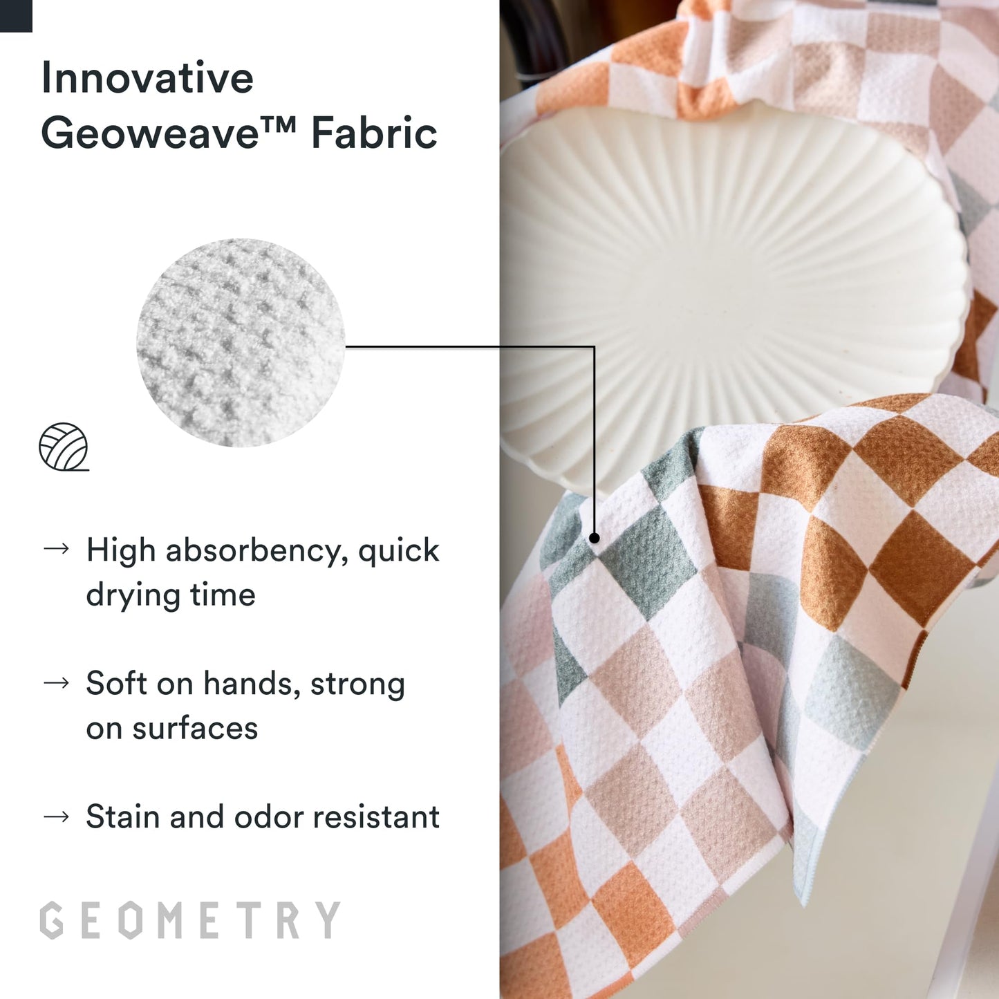 GEOMETRY Kitchen Tea Towels - Quick Dry Microfiber Dish Towels for Kitchen Checkmate CA, 18" x 30" 2-Pack