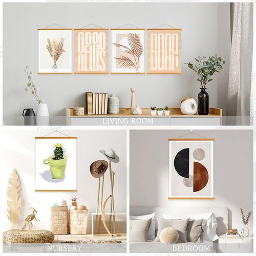 Benjia Magnetic Light Wood Poster Frame Set - 4 Pack for 16x20, 16x24, 16x22 Artwork | Teak Color