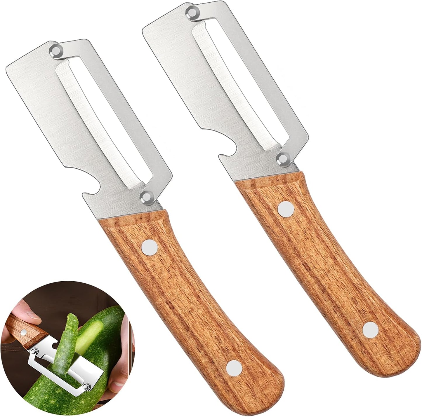 Skiennix Vegetable Peeler Set - Stainless Steel Blades with Wooden Handles | Non-Slip Kitchen Tool