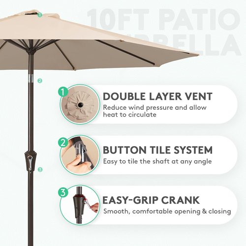 JEAREY 10FT Outdoor Patio Umbrella - UV Protection & Waterproof with Push Button Tilt | Beige