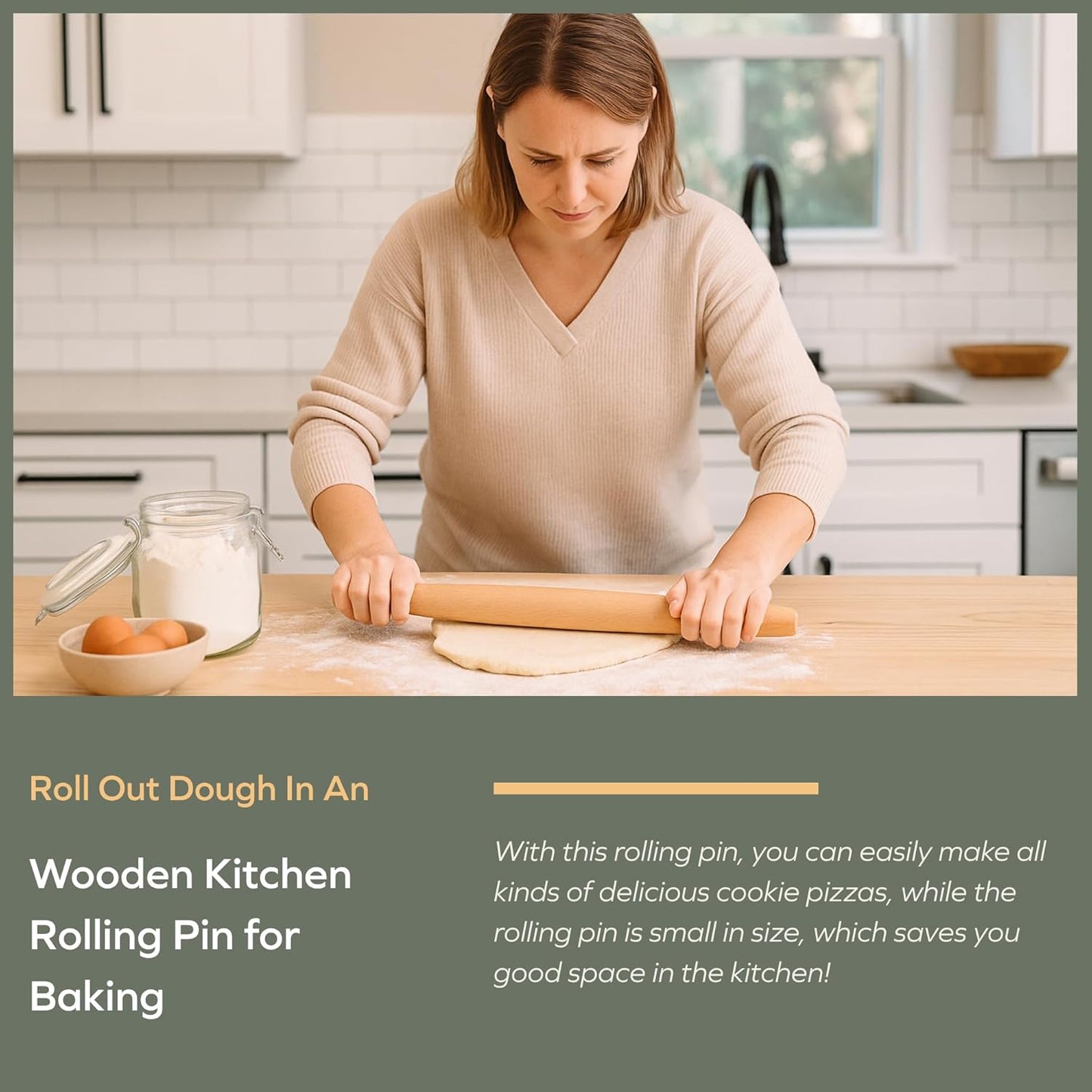 Muso Wood French Rolling Pin - Beech Wood Tapered Design for Baking | 15.75-Inch Size