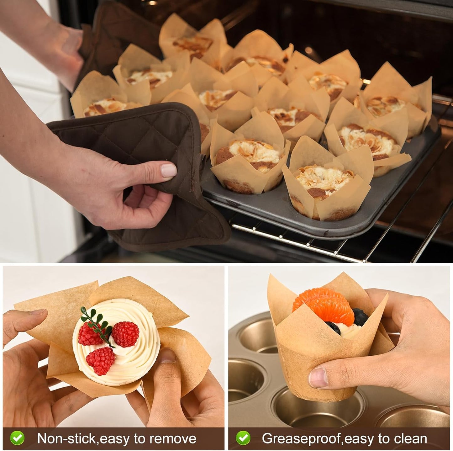 Natural Tulip Cupcake Liners - Unbleached Parchment Paper Muffin Wrappers | 200 Greaseproof Cups for Parties