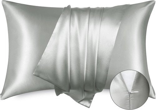 Bedsure Satin Pillowcase - Silky Soft Zippered Pillow Covers for Hair & Skin | Grey Queen Size Set of 2 (20x30 Inches)