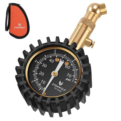 ETENWOLF Tire Pressure Gauge - Accurate 0-75 PSI Reading with Large Glow Dial | Essential Car Accessory (Black)