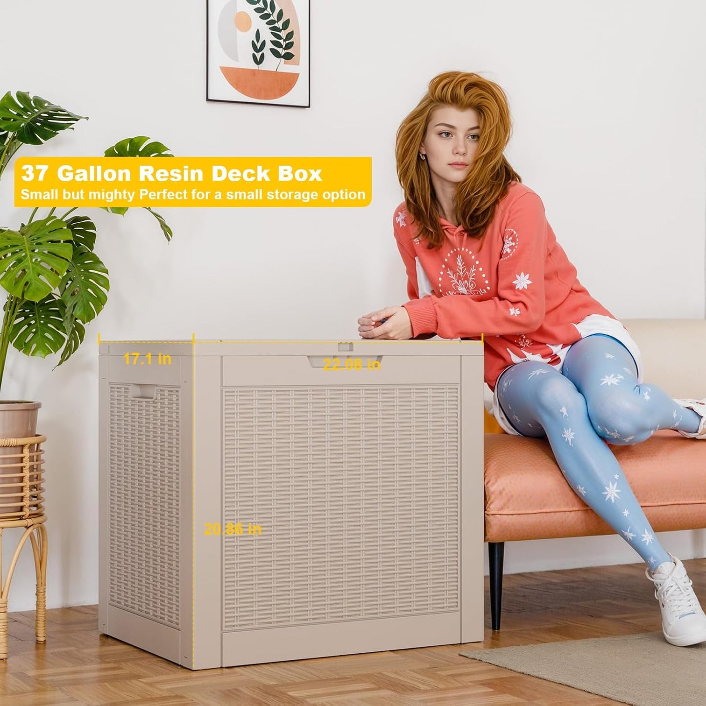Skiennix 37 Gallon Outdoor Deck Box - Lockable Waterproof Storage for Garden Tools & Cushions | Grey