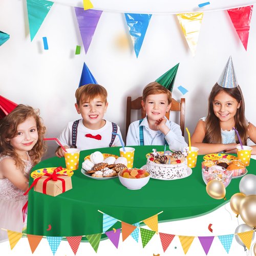 Green 6 Pack Plastic Table Cloth 84", Disposable Round Tablecloth Table Cover, Plastic Tablecloths for Parties