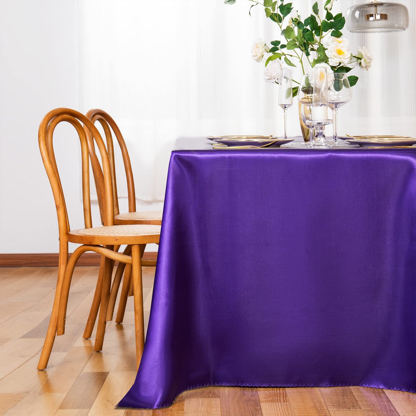 Horbaunal Purple Satin Tablecloth 60 x 102 Inches Rectangle Satin Table Cover Bright Silk Table Cloth Smooth Table Decoration for Wedding Party Banquet