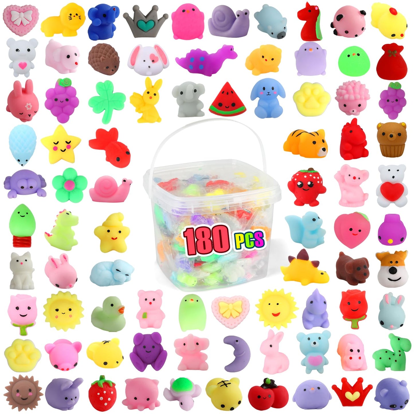 180 Pack Squishy Toys, Kawaii Squishies Party Favors for Kids 4-8 8-12, Mochi Squishy Animals Treasure Box Toys Classroom Prizes Easter Egg Fillers Basket Goodie Bag Stuffers