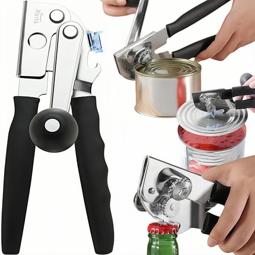 Commercial Heavy Duty Manual Can Opener for Seniors & Arthritis, Stainless Steel with Magnetic Lid Lifter, Smooth Edge Safe Cut, Open for Large Cans, Kitchen & Camping & Commercial with Bottle Opener