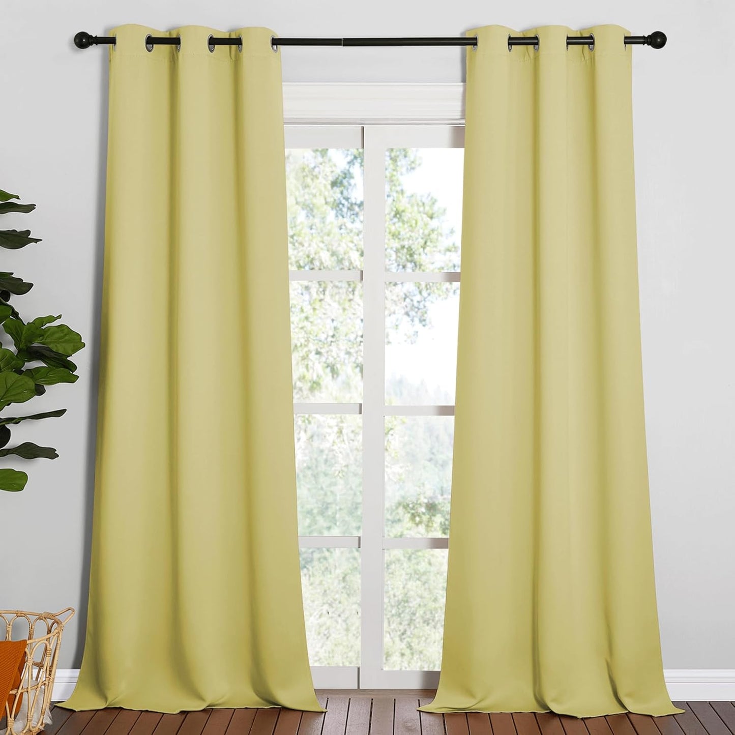 NICETOWN Blackout Curtains for Patio Glass Doors - Privacy Panel Drapes, Pale Yellow, 42" W x 95" L (1 Pair)