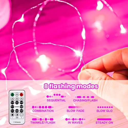 HXWEIYE 300LED Fairy Curtain Lights, 9.8x9.8Ft USB Plug-in 8 Modes Christmas String Hanging Lights with Remote for Bedroom Backdrop Wedding Indoor Wall Decor, Pink, Standard – 1 Pack