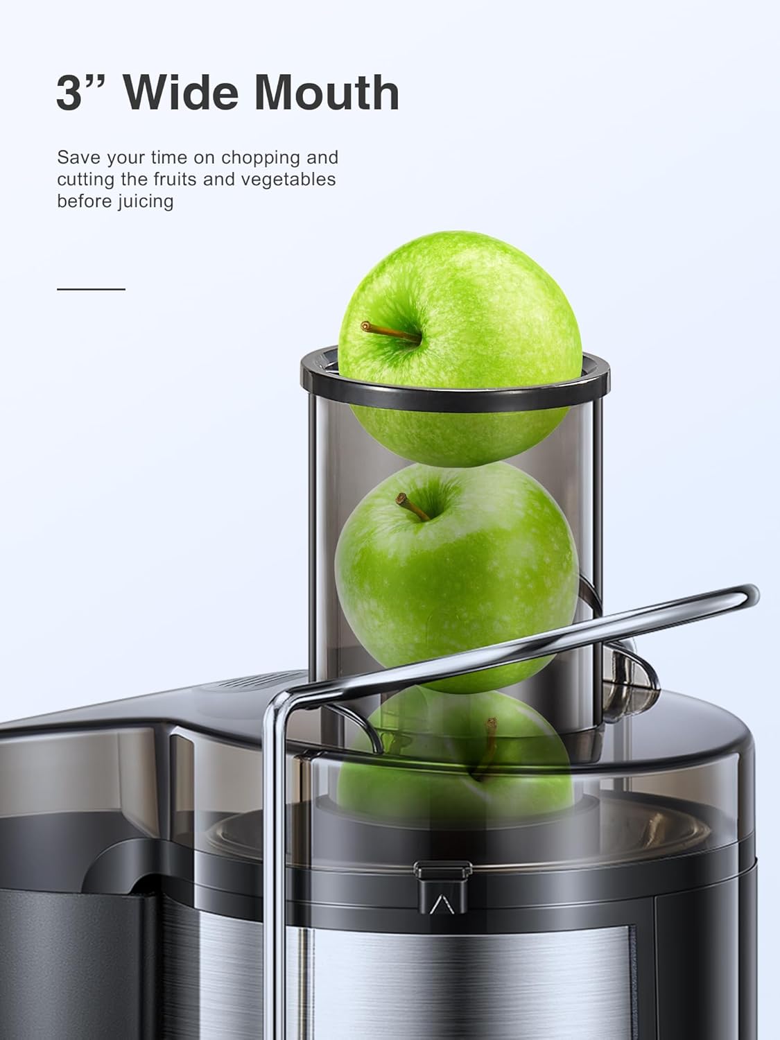 Qcen Juicer Machine - 800W Centrifugal Juicer with 3” Wide Mouth Feed Chute | Easy to Clean, BPA-Free, Black