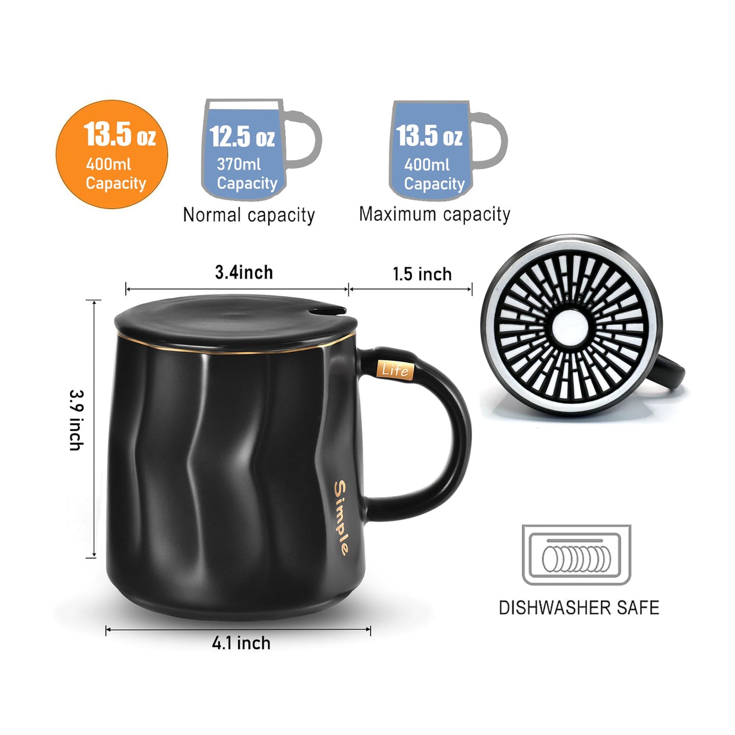 KRGMNHR Coffee Mug Warmer Set, Smart Coffee Warmer for Desk Auto Shut Off, Cup Warmer for Office Home Use, 2 Temperature Control Heated, 13.5 oz Flat Bottom Coffee Mug, Gifts for Men, Matte Black