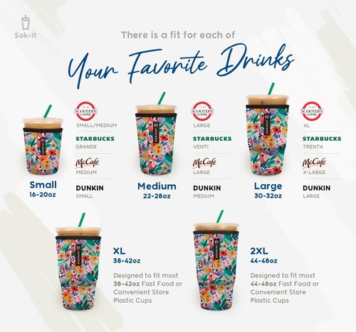 JavaSok Iced Coffee & Cold Soda Insulated Neoprene Cup Sleeve - Main Squeeze, Medium (22-28oz)