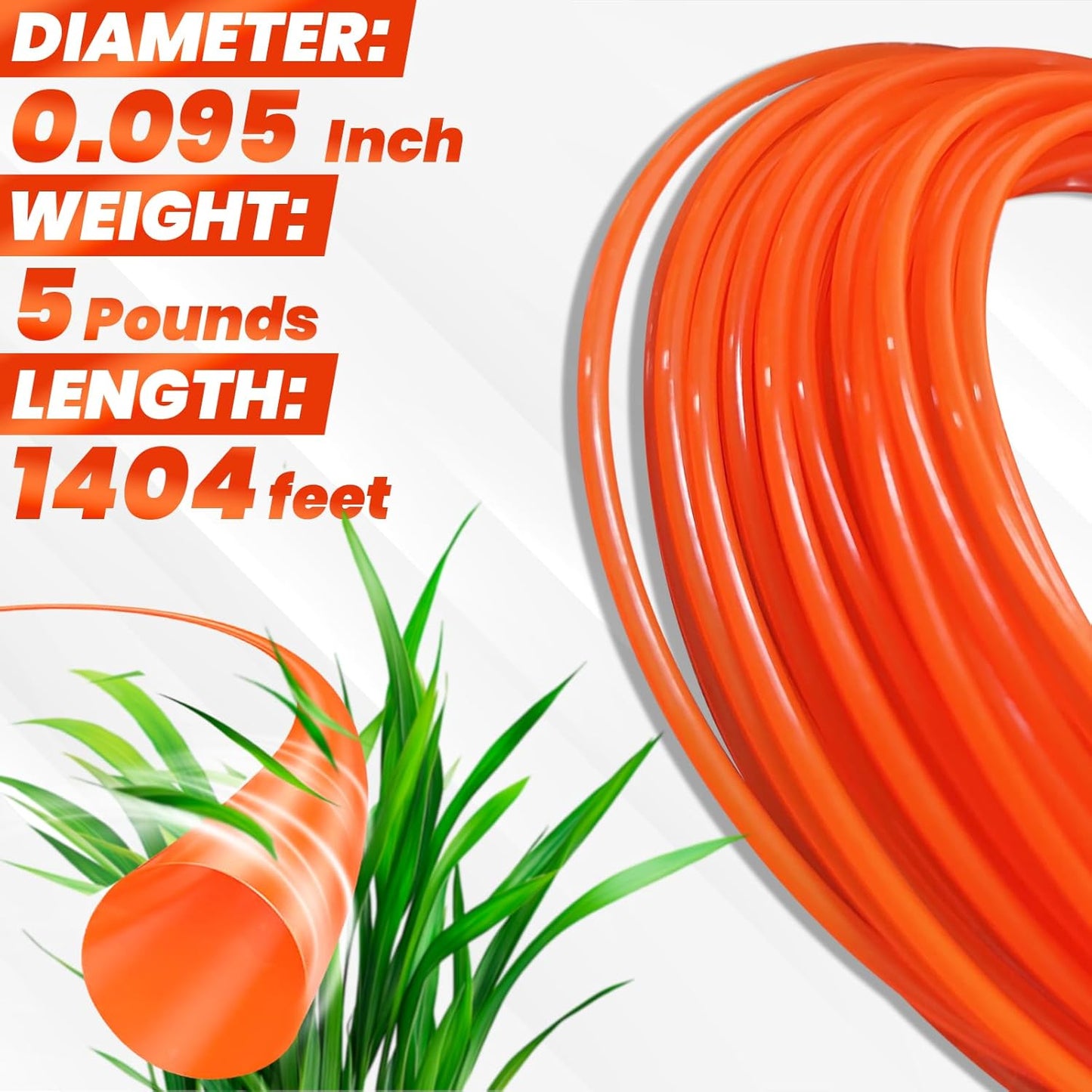 Weed Eater .095 Heavy-Duty Trimmer String - 5LB/1404FT Round Line Fits Most Trimmers