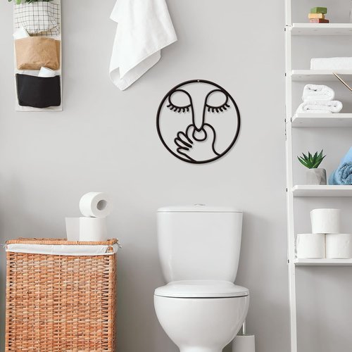 ARTINME Funny Bathroom Wall Decor - Humorous Metal Sign for Guest Toilet | 12'' Round Black Design