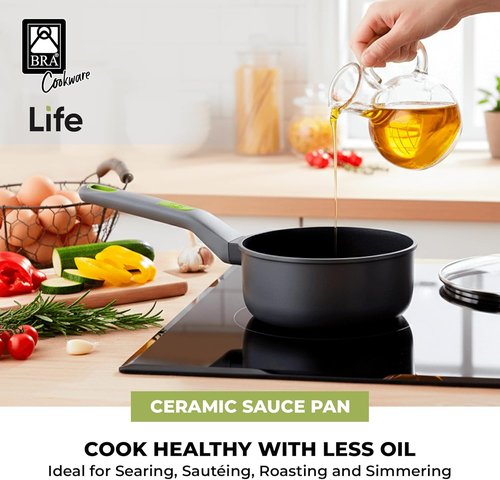 BRA COOKWARE Ceramic Nonstick Saucepan - 6.3 Inch, 1.2 Quart, PFOA Free, Soft-Touch Handle | Versatile for All Cooktops
