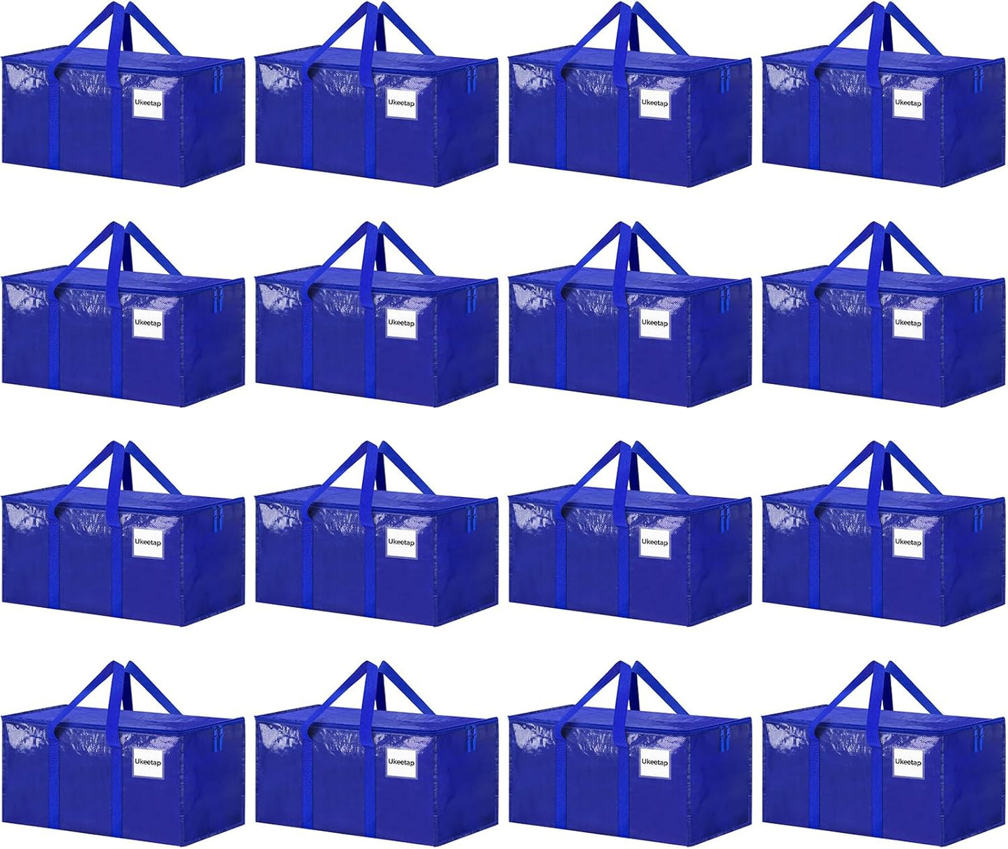 Skiennix Extra Large Heavy-Duty Moving Bags - 16 Pack Blue Storage Totes with Reinforced Handles & Zippers
