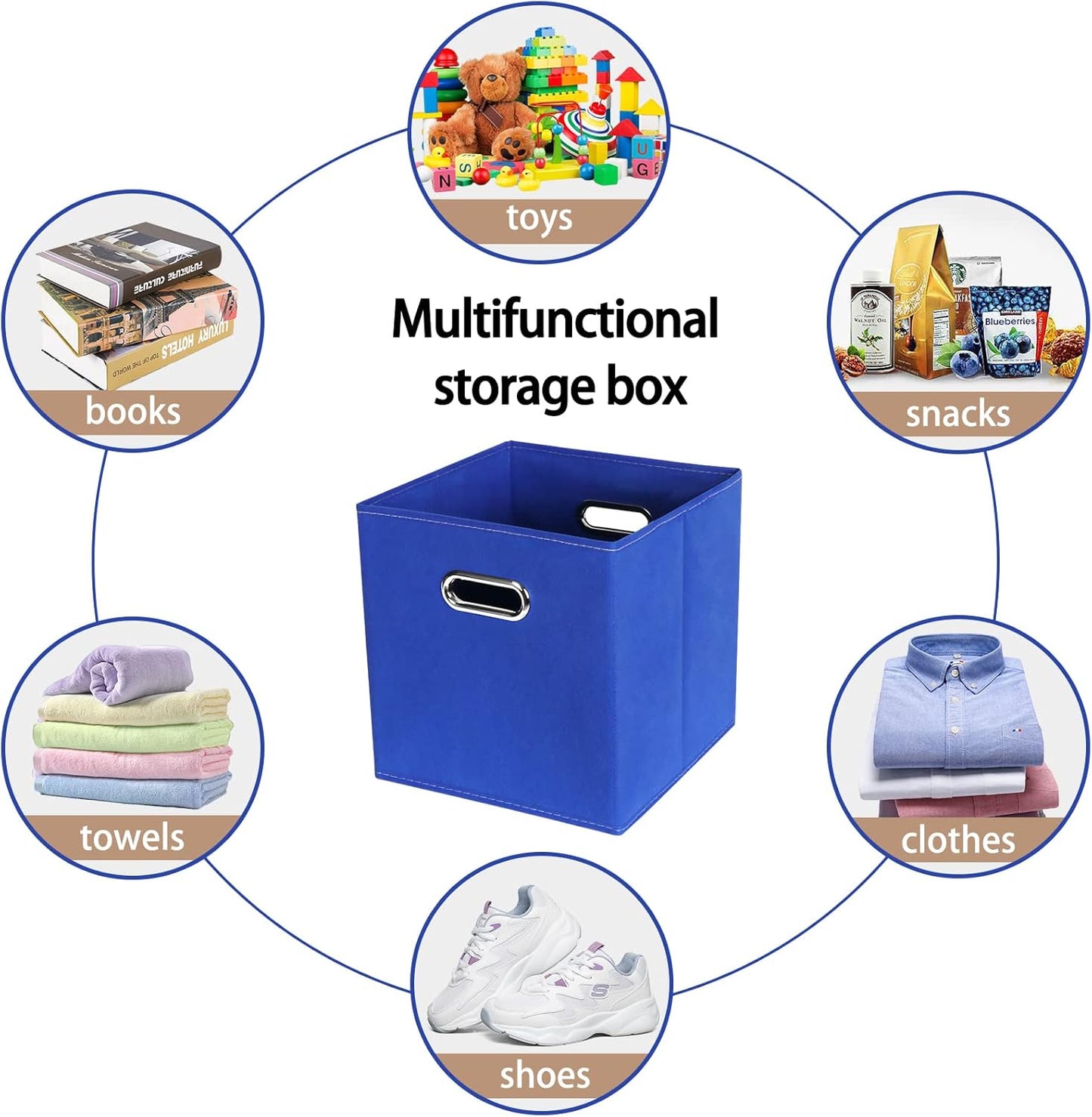 Skiennix Fabric Cube Storage Bins - Foldable Organizer with Dual Handles | Set of 6 - Dark Blue