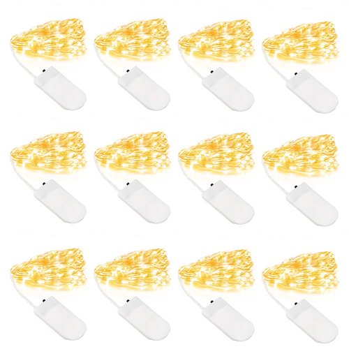 inpmrl 12 Pack LED Fairy Lights, 7ft 20 LED Battery Operated Silver Wire String Lights, Warm White Mini Starry Lights for DIY Crafts, Wedding, Party, Bedroom, Christmas Decorf. (12 Pack – Warm White)