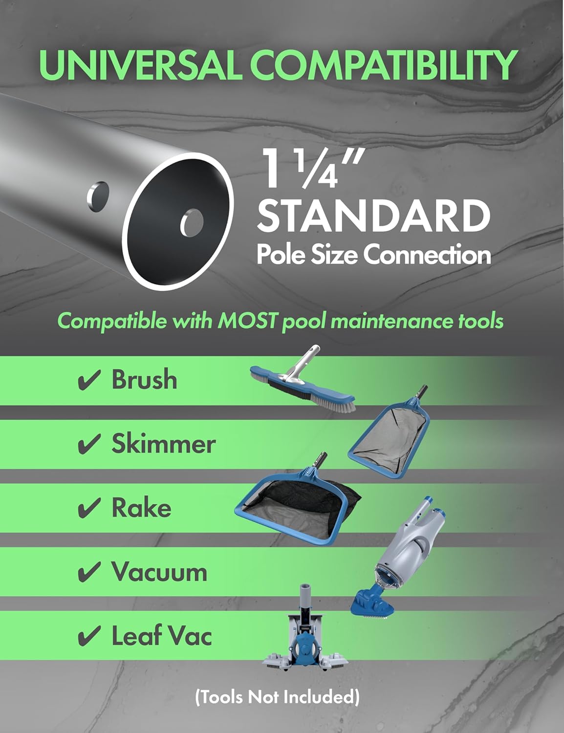 KEMANO 15ft Telescopic Swimming Pool Pole - Heavy Duty Aluminum, Adjustable, Anti-Slip Grip