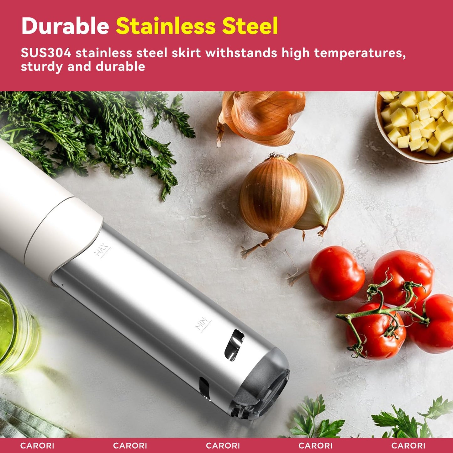 Carori Sous Vide Machine 1100W, Sous Vide Precision Cooker, Ultra Quiet Immersion Circulator with Recipes, Accurate Temperature and Time Control with Adjustable Clamp, Brushless Motor, White