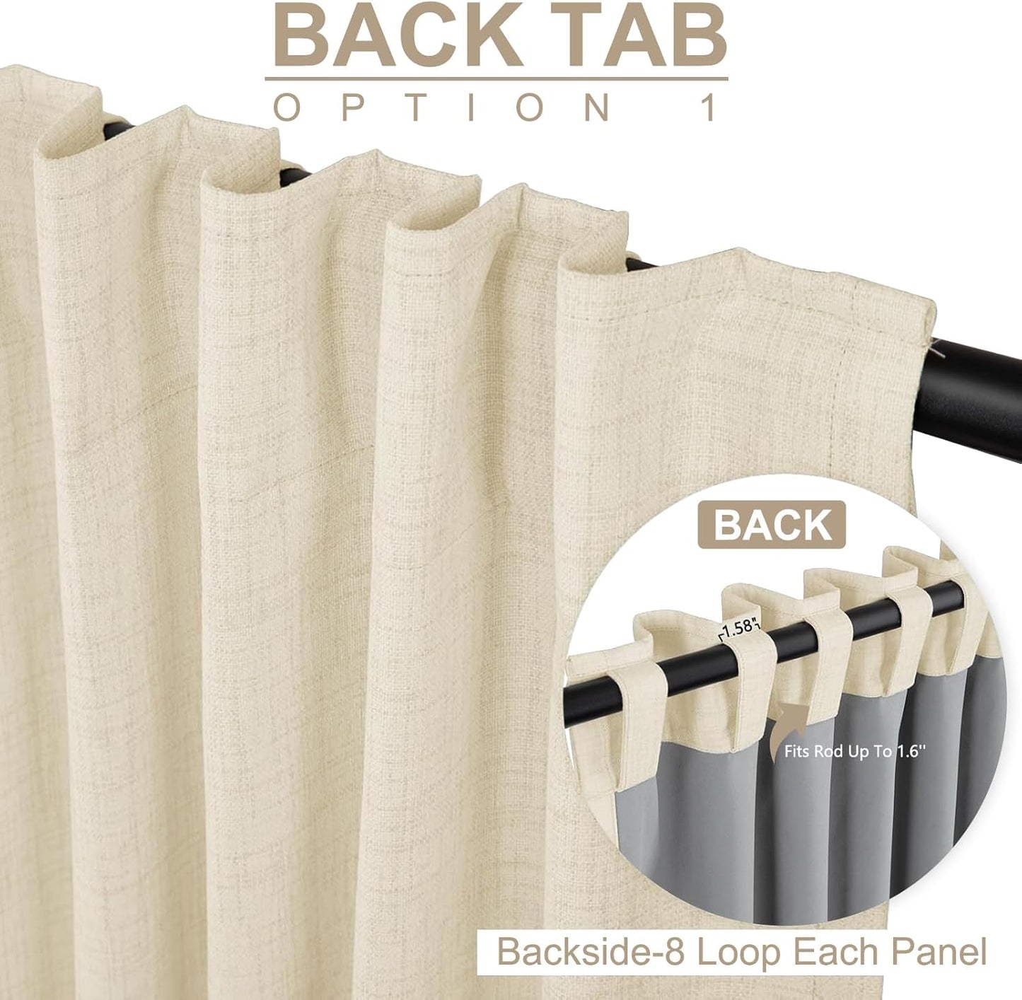 Skiennix 100% Blackout Linen Curtains - Thermal Insulated Drapes, 84" Long, Light Cream, 2 Panels Set