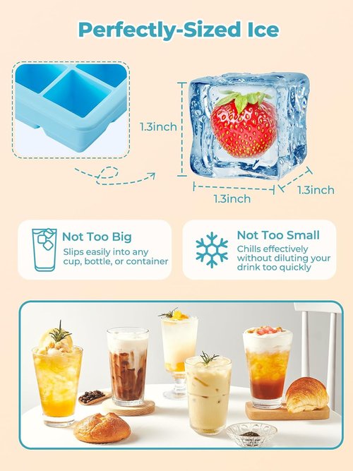 FOHERE Ice Cube Tray - Flexible BPA-Free Silicone Trays | 4-Pack, Easy Release & Stackable Design