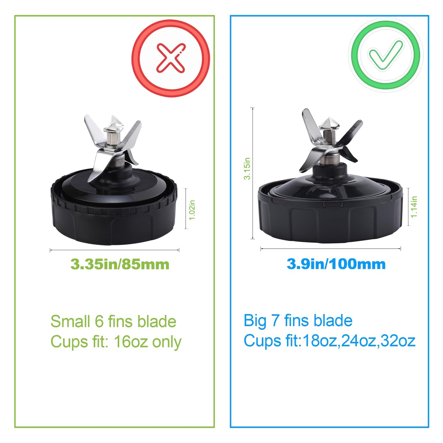 [Upgraded] Replacement 24oz Cups for Nutri Ninja Blenders, Cups with 7 Fins Replacement Extractor Blade Parts fit Ninja Auto iQ BL682-30 BL642-30 BL450-30 BL455-30 BL456-30 BL482-30 BL687CO-30 etc.