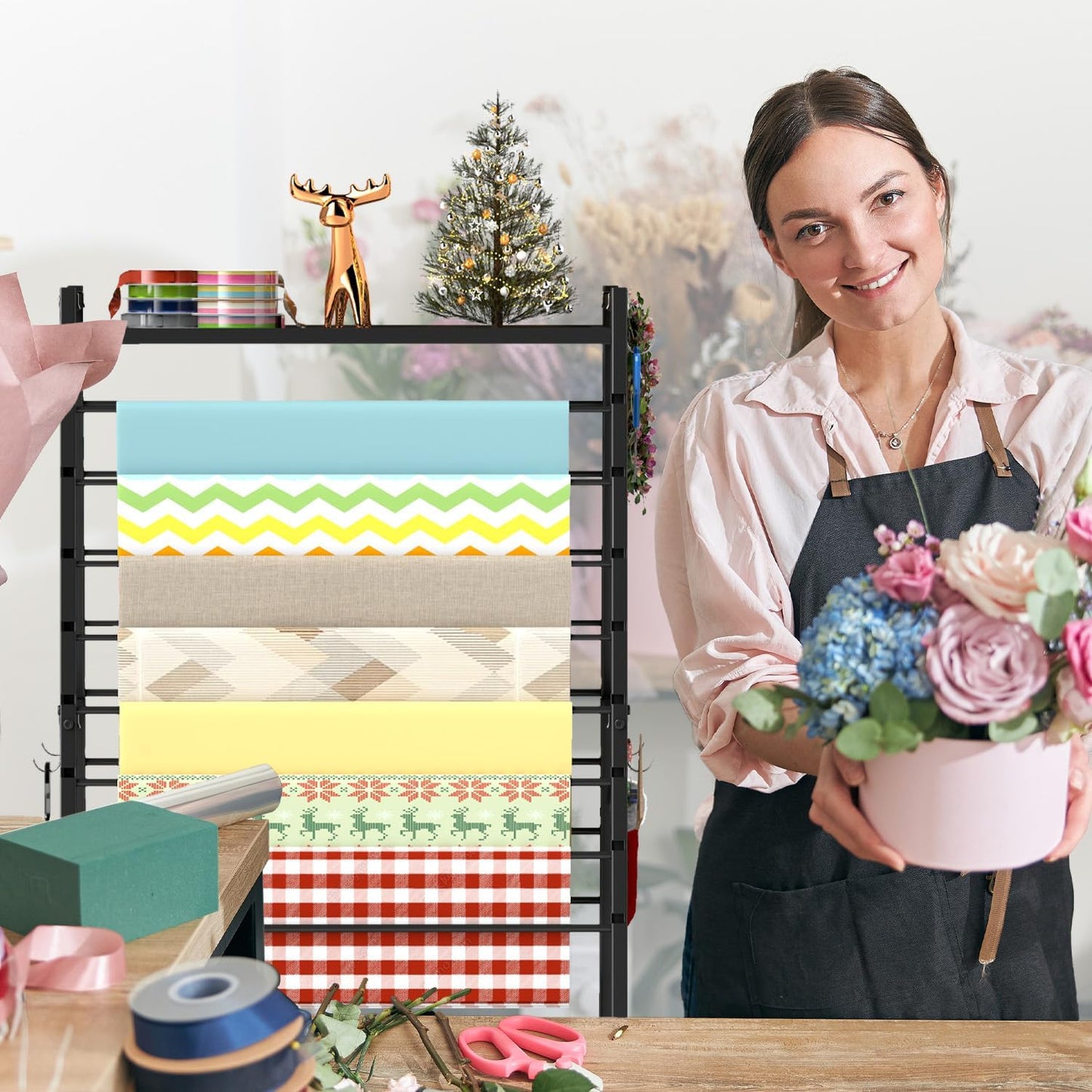 Skiennix Ribbon Holder - Double-Sided Organizer Rack with Large Capacity for Craft Room
