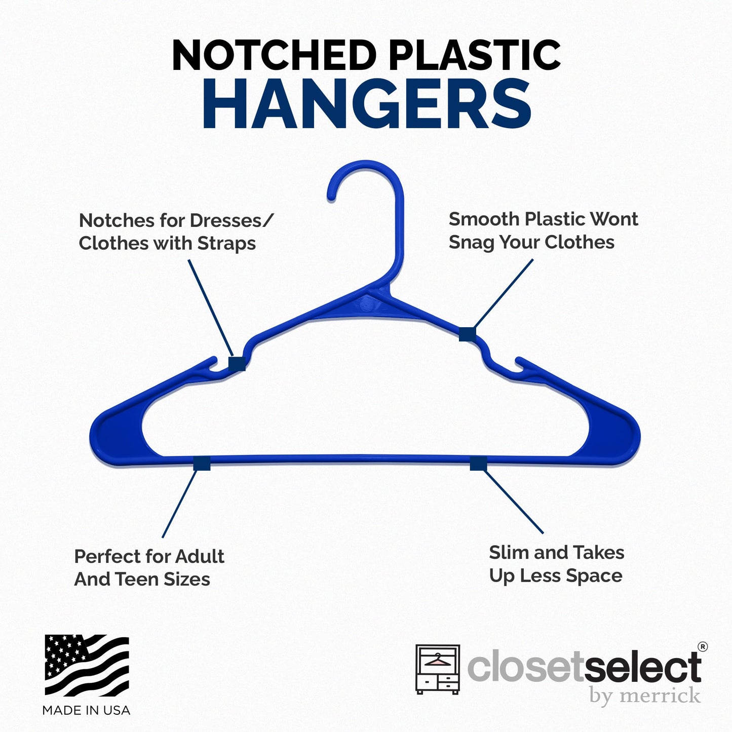 Closetselect Plastic Hangers 50 Pack - Space Saving Clothes Hangers, Made in USA, Durable & Strong Plastic Shirt & Coat Hanger with Notches & Shoulder Grooves, Non-Slip Clothing Hangers | Royal Spice