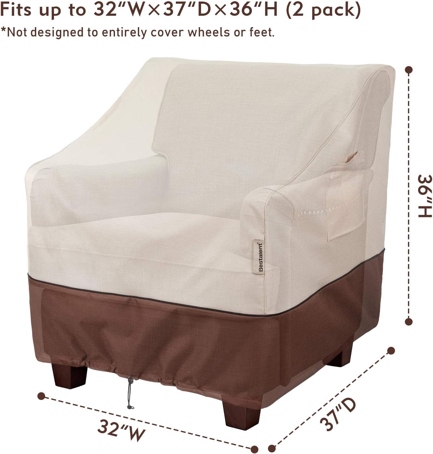 Patio Chair Covers - Waterproof Outdoor Furniture Protection | Fits Up to 32" W x 37" D x 36" H | 2-Pack