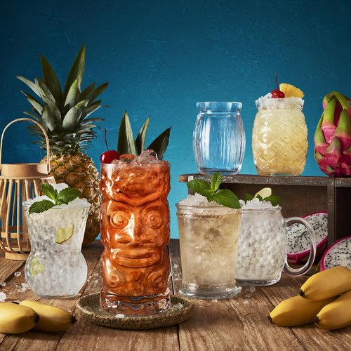 Bormioli Rocco Bartender TIKI Glasses - Set of 4, 19.5 Oz. Tropical Tiki Tumblers for Rum & Fruit Cocktails - Vibrant Presentation with Durable Clear Glass - Made in Italy, Dishwasher Safe